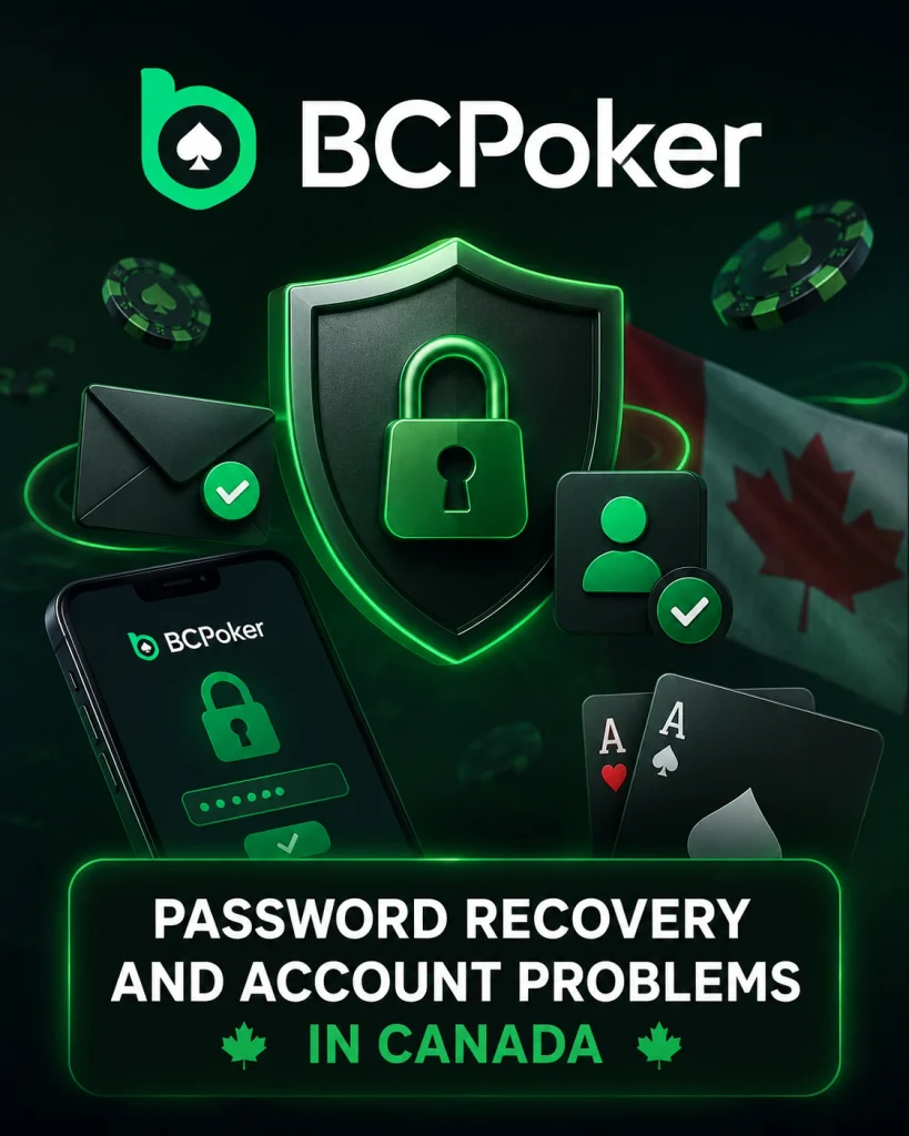 BC Poker password recovery and account problems in Canada with security lock, account verification and login support